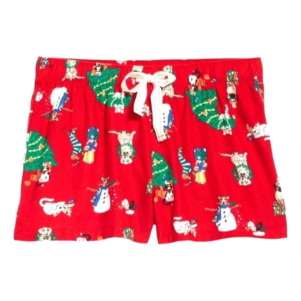 Flannel Shorts Christmas Pets Red Cozy Pajama Sleep Lounge Womans Size XL JJ1766
